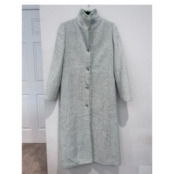 Green Herringbone Long Wool Coat - Picture 1 of 5